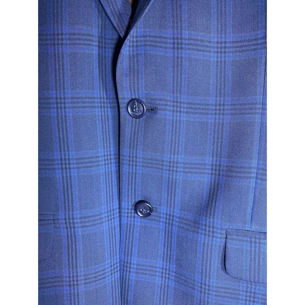Jos A Bank Joseph Slim Fit Suit Jacket 41R Navy Blue Plaid 100 Wool Metropolitan
